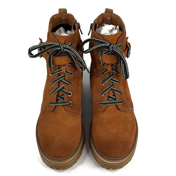 Naturalizer Jac Water Repellent Tawny Brown Suede Ankle Combat Boots Women's 10M - Picture 2 of 12